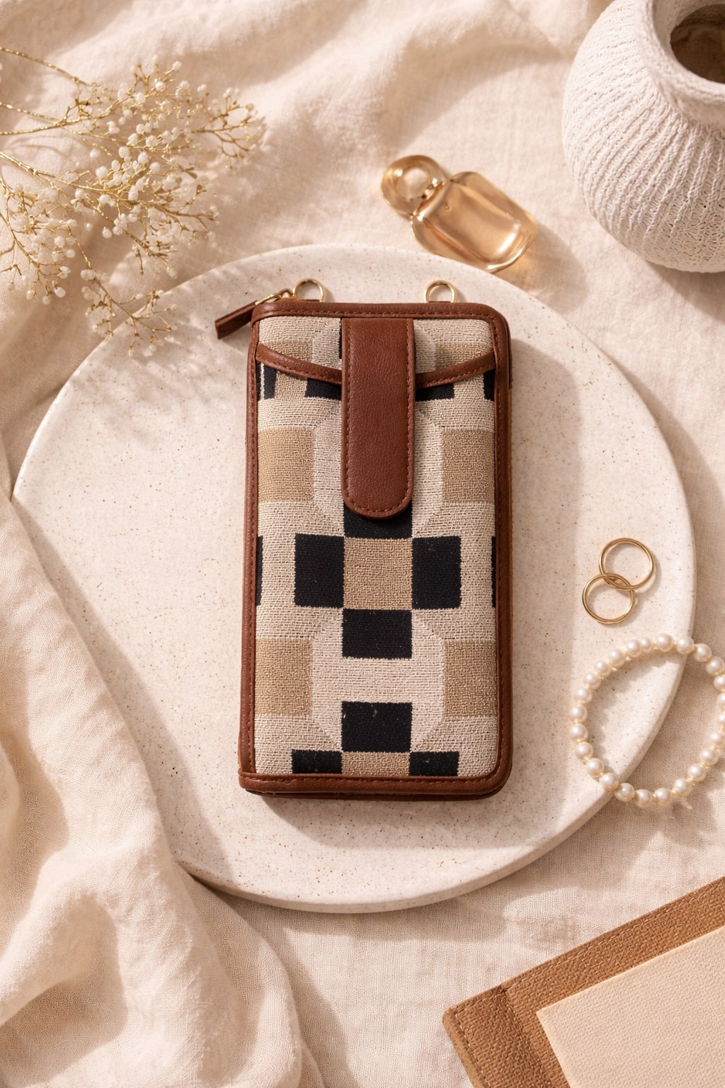 Urban Check Mobile Wallet Sling detail